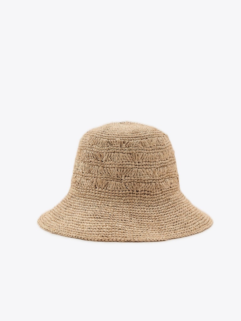 ZARA Braided Raffia Bucket Hat - Light Beige